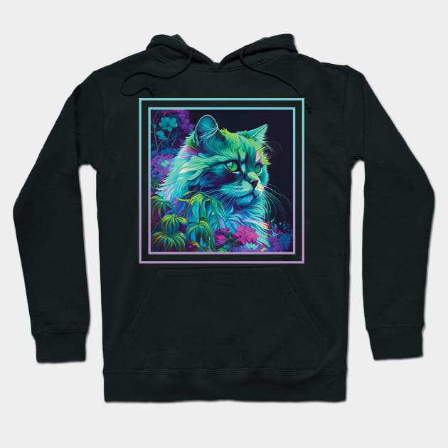 Insistent Selkirk Rex Cat Vibrant Tropical Flower Digital Oil Painting Portrait Hoodie by ArtHouseFlunky